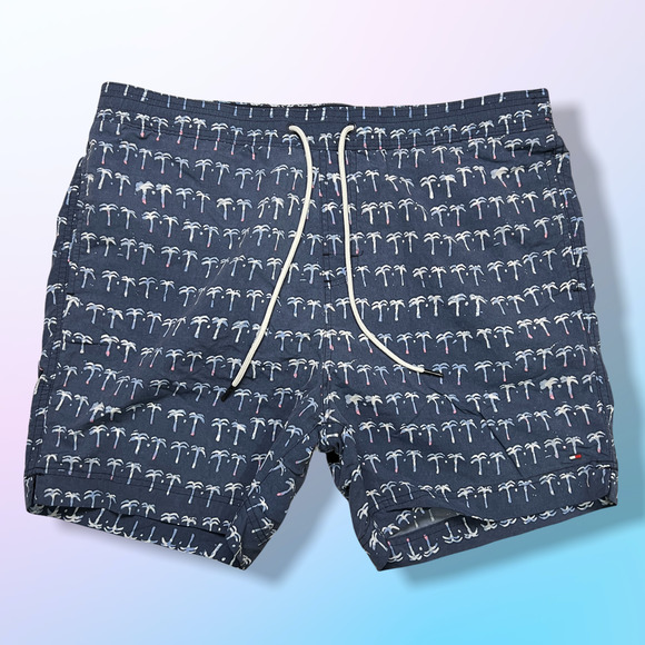 Tommy Hilfiger SIZE XXL Swim Trunks Shorts Blue Palm Trees Mesh Lining 38 - Picture 1 of 10